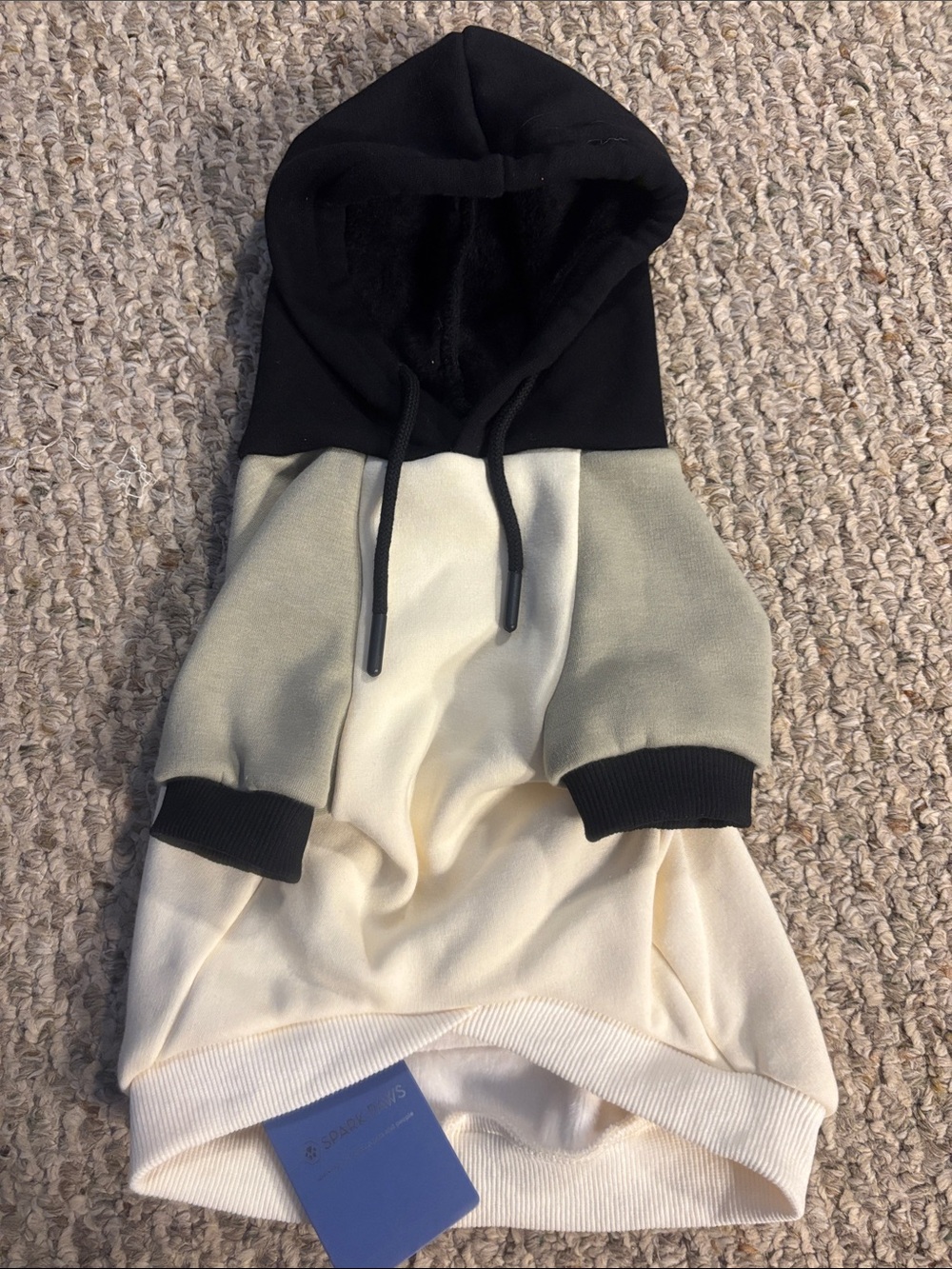 Spark Paws Dog Colorblock Hooded Bottoms - Black, Cream & Olive, Size L